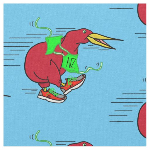 A cute cartoon Kiwi running wearing shoes Fabric