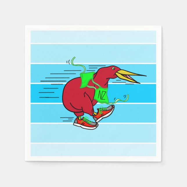 A cute cartoon Kiwi running wearing shoes Paper Napkins (Front)