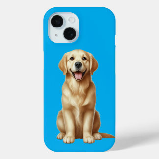 A cute cartoon-style golden retriever puppy sittin iPhone 15 case