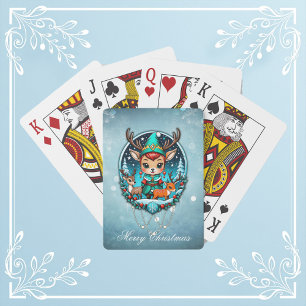 A cute cartoon style reindeer elf poker cards