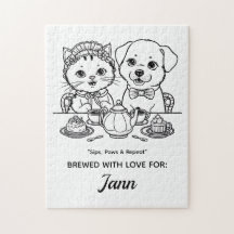A Cute Cat and Dog Tea Party Jigsaw Puzzle 