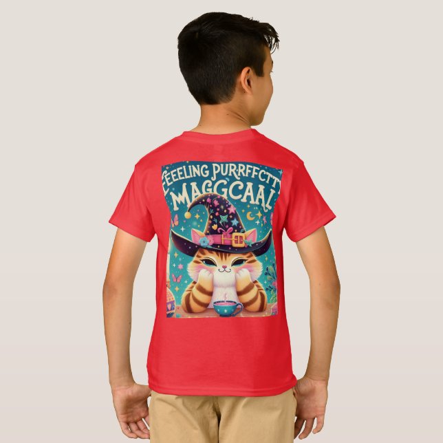 A cute cat in a wizard hat casting spells T-Shirt (Back Full)