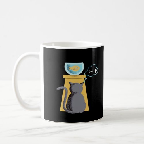 A cute cat is thinking about eating a fish coffee mug