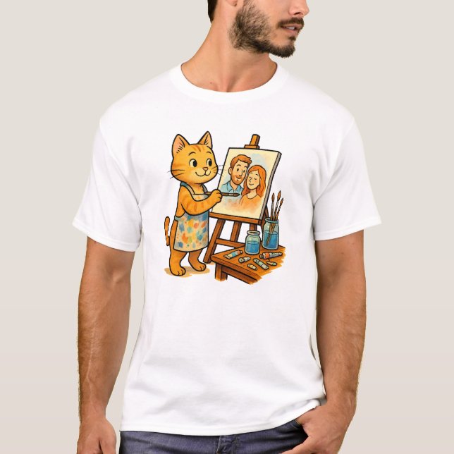 A cute cat paints a portrait of its family T-Shirt (Front)