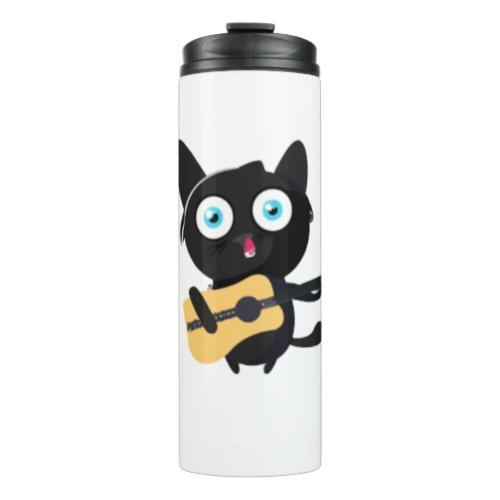 A cute cat playing guitar   thermal tumbler