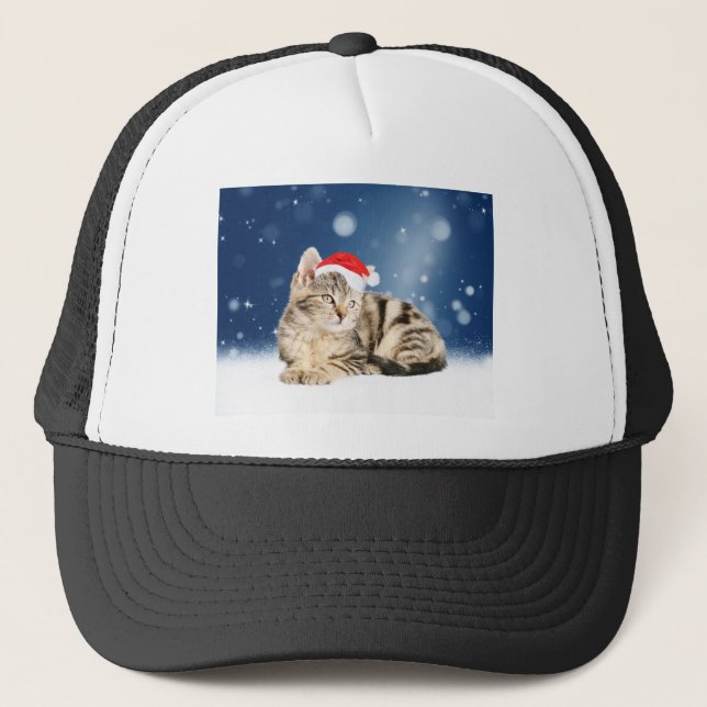 A Cute Cat wearing red Santa hat Christmas Snow (Front)