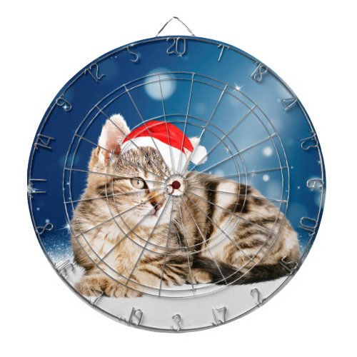 A Cute Cat wearing red Santa hat Christmas Snow Dart Board