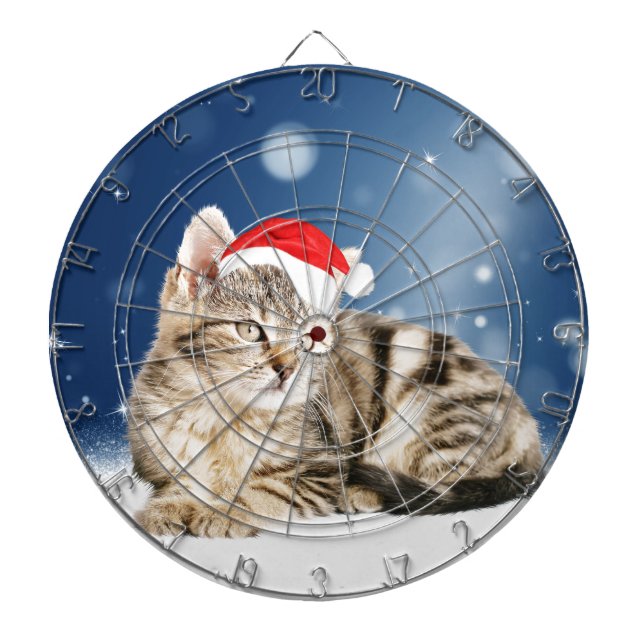 A Cute Cat wearing red Santa hat Christmas Snow Dart Board (Front)