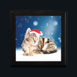 A Cute Cat wearing red Santa hat Christmas Snow Keepsake Box<br><div class="desc">A Cute Cat wearing red Santa hat Christmas Snow</div>
