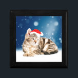 A Cute Cat wearing red Santa hat Christmas Snow Keepsake Box<br><div class="desc">A Cute Cat wearing red Santa hat Christmas Snow</div>