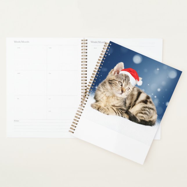 A Cute Cat wearing red Santa hat Christmas Snow Planner (Display)