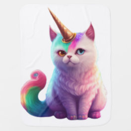 A cute cat with a unicorn horn baby blanket