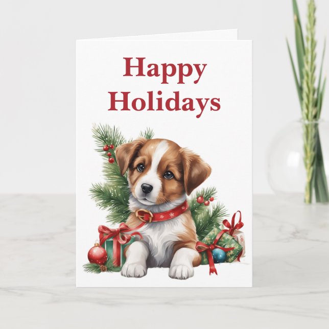 A Cute Christmas Puppy Blank Christmas Card (Front)