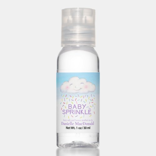 A cute cloud baby sprinkle purple blue favor hand sanitizer