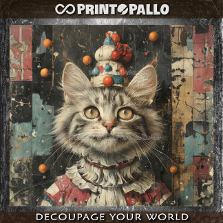 A cute clown cat on wood painted wall - tissue paper