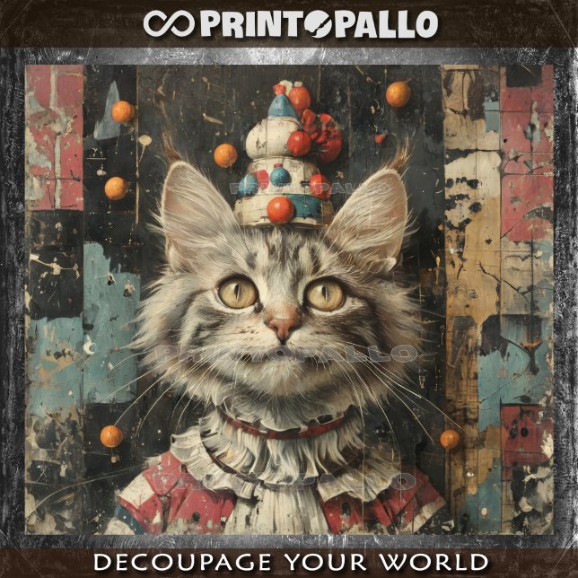 A cute clown cat on wood painted wall -  tissue paper (Creator Uploaded)