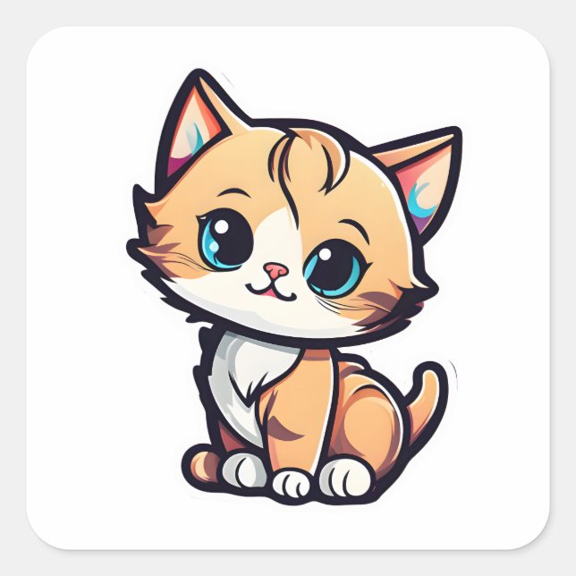 A Cute Colorful Adorable Cat 017 Square Sticker (Front)