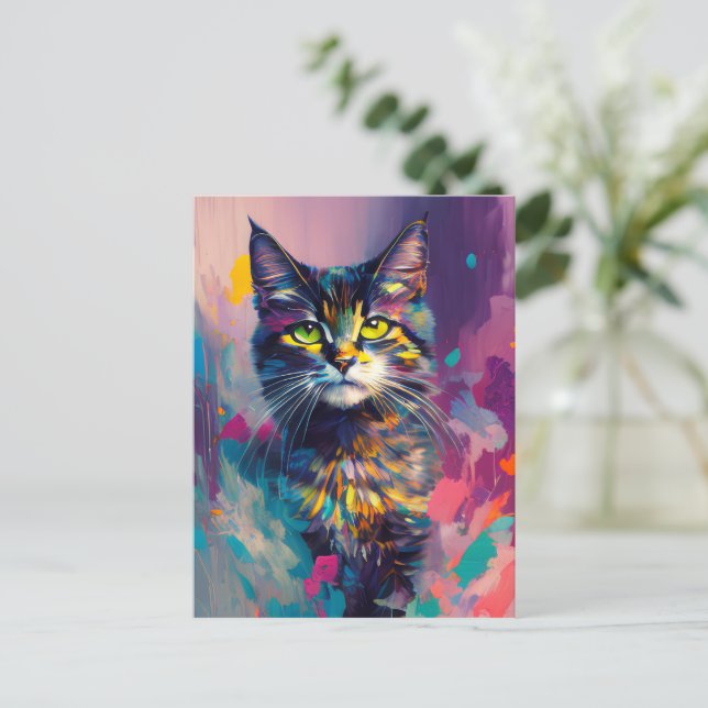 A Cute Colorful Cat Postcard (Standing Front)
