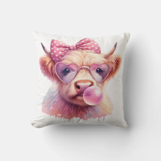 a cute colorful highland cow throw pillow