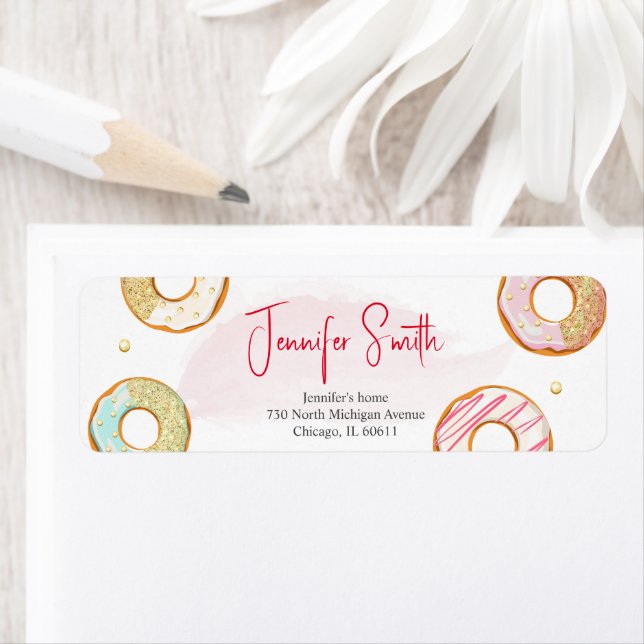 A cute coloured donut Baby shower address Labels (Insitu)