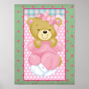 A Cute Cuddly Bear Dressed in Pink Poster