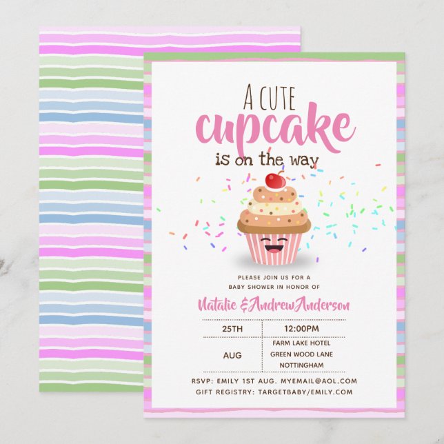 A Cute Cupcake Is On The Way Sprinkles Girls Invitation (Front/Back)