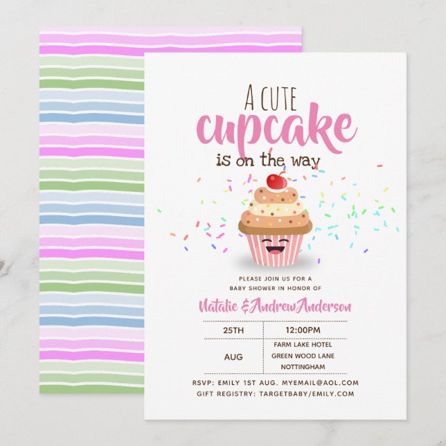 A Cute Cupcake Is On The Way Sprinkles Girls Invitation (Front/Back)