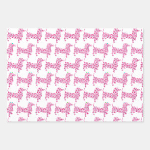 A Cute Dachshund made up of little pink Hearts Wrapping Paper Sheets