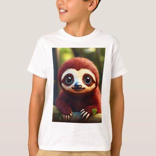 A cute dark red baby sloth with big eye  T_Shirt