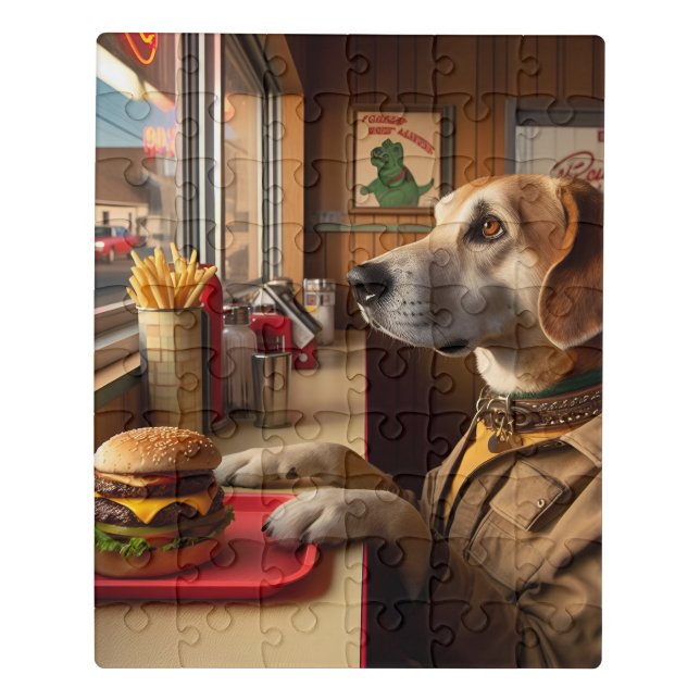 A cute dog at the Diner Jigsaw Puzzle (Puzzle Vertical)