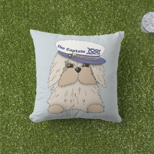 A Cute Dog Is the Real Captain of the Ship Outdoor Pillow