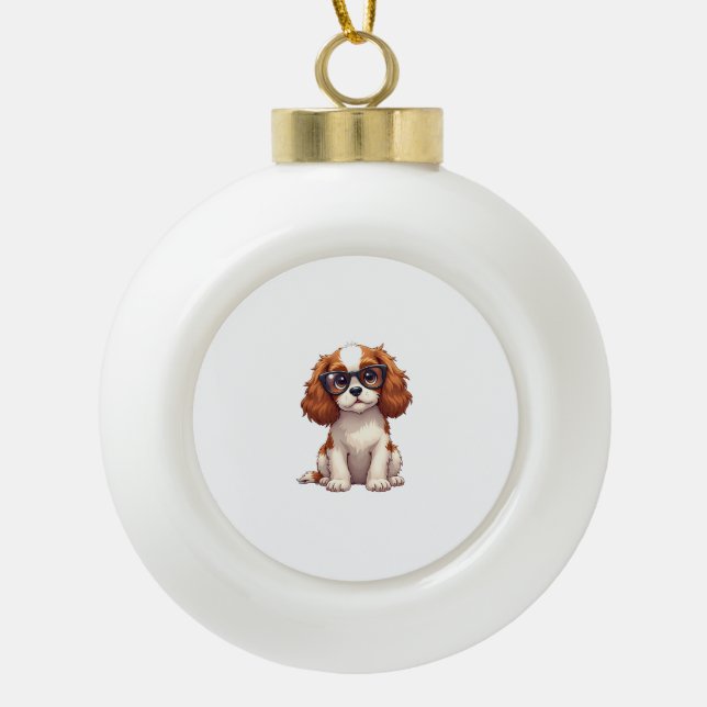 A cute dog King Charles Spaniel  Ceramic Ball Christmas Ornament (Front)
