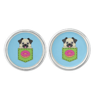 A Cute Dog Peeking and a Strawberry Donut  Cufflinks