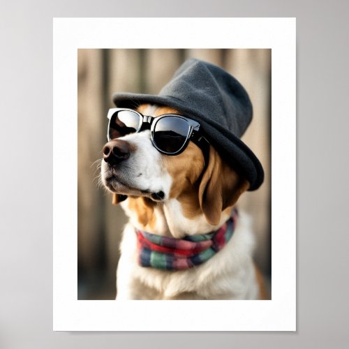 A cute dog with a hat and glasses poster