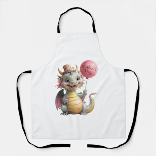 A cute dragon with flowers and a balloon for Mothe Apron