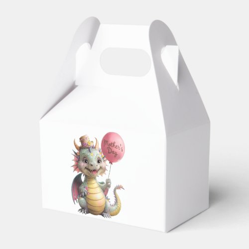 A cute dragon with flowers and a balloon for Mothe Favor Boxes