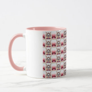 A Cute Easter Bunny Pink Heart with Basket & Eggs Mug