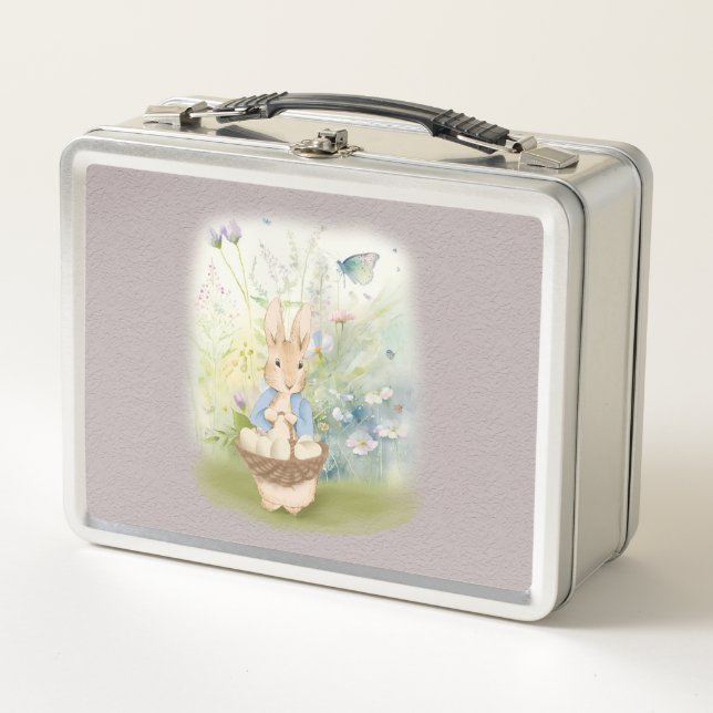 a cute Easter bunny with a basket of eggs Metal Lunch Box (Front)