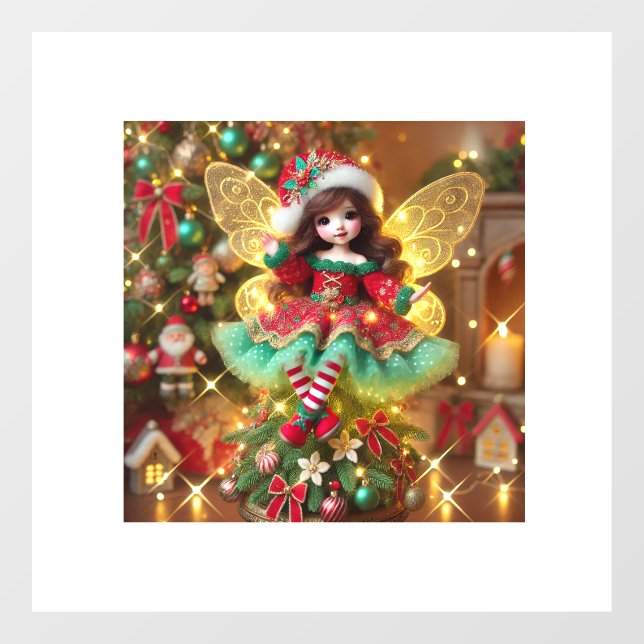 A cute fairy on Xmas tree colourful design  Window Cling (Sheet)
