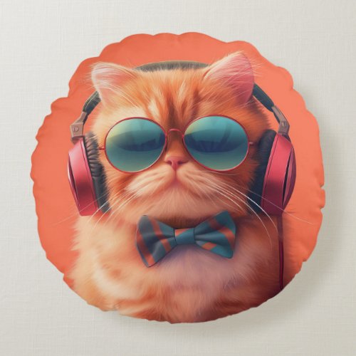 a cute fat orange kitten with glasses round pillow