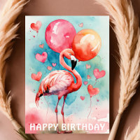 A Cute flamingo with ballons heart birthday 