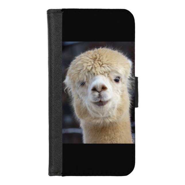 A cute fluffy face of an alpaca iPhone wallet case (Front)
