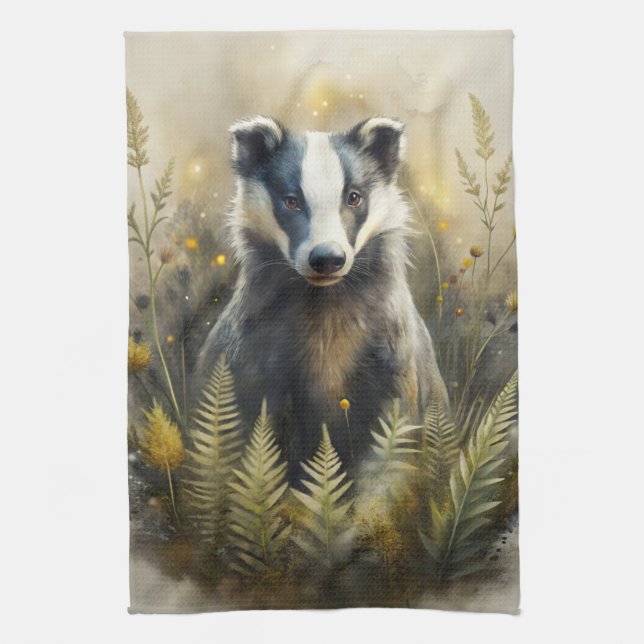 A Cute Forest Badger Kitchen Towel (Vertical)