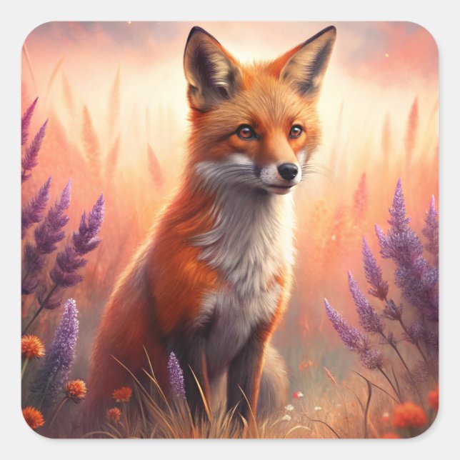 A Cute Forest Red Fox Square Sticker (Front)