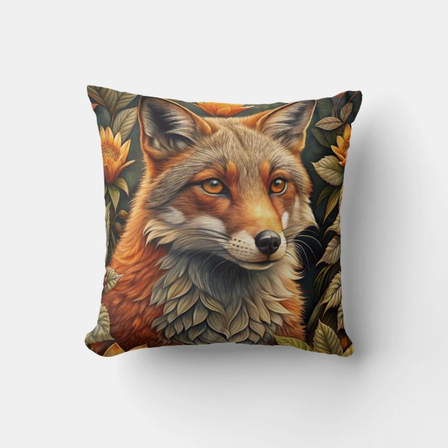 A Cute Forest Red Fox Throw Pillow (Front)
