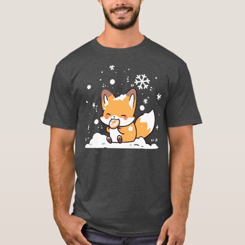 A cute fox eating a cookie under the snow T_Shirt