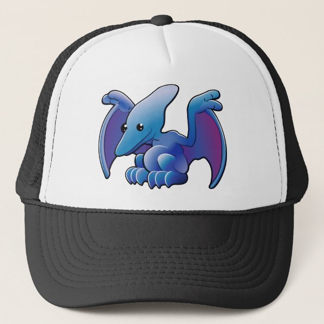A cute friendly dinosaur pterodactyl or pteranodon trucker hat (Front)