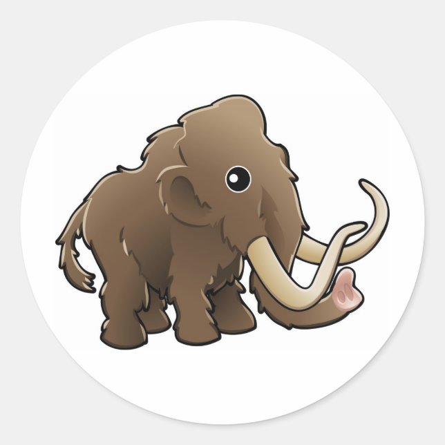 A cute friendly woolly mammoth classic round sticker (Front)