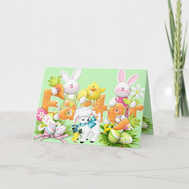 A Cute Fun Easter Card With Bunnies (Front)