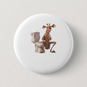 A Cute Giraffe In Pajamas Sitting On A Toilet Button